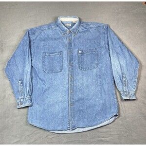 Vintage J Riggings Denim Work Shirt Mens Large Blue Cotton Button Down Utility